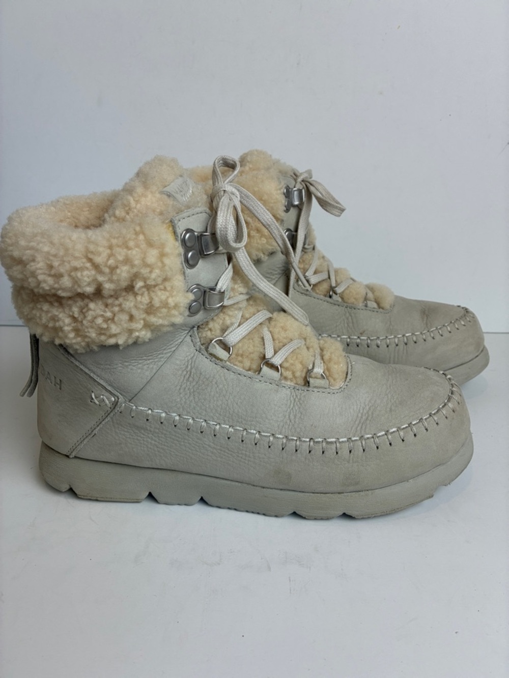 Manitobah Pacific Hiker Boots 9 Waterproof Grey Pumice Suede + Shearling Winter - Picture 3 of 16